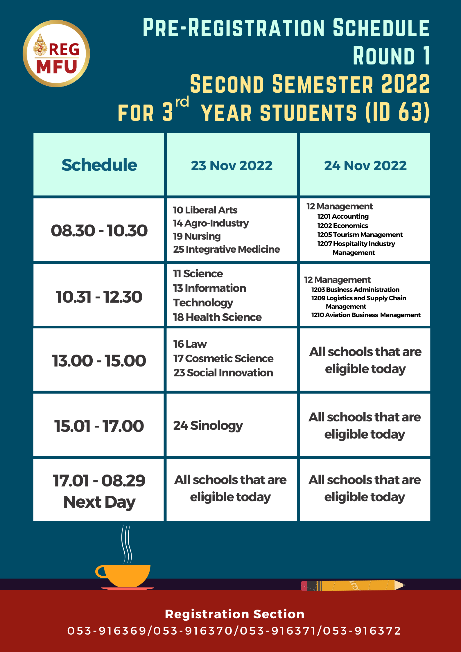 Registration Schedule, Academic year 2022 - Mae Fah Luang University